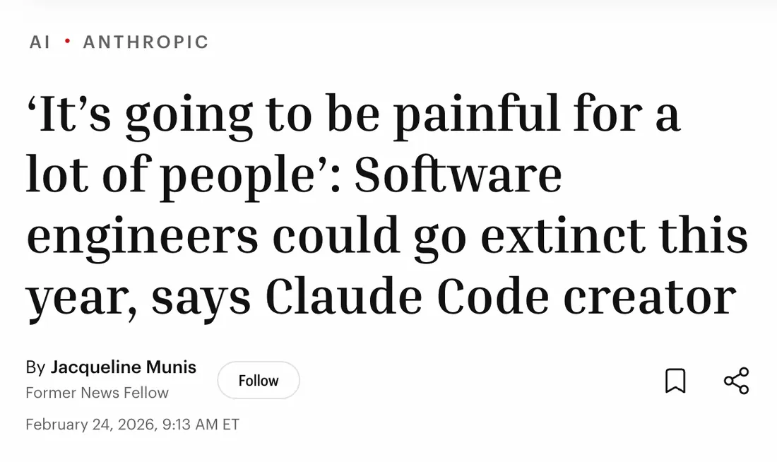 Fortune: 'It's going to be painful for a lot of people': Software engineers could go extinct this year, says Claude Code creator
