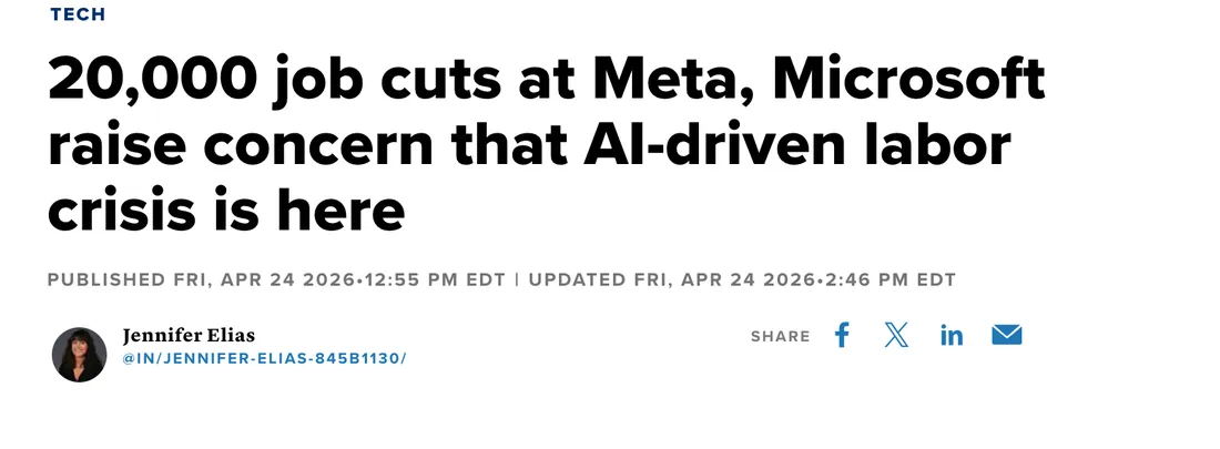 CNBC: 20,000 job cuts at Meta, Microsoft raise concern that AI-driven labor crisis is here